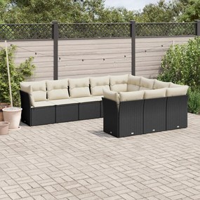 vidaXL Set canapele de grădină cu perne, 10 piese, negru, poliratan