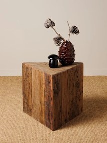 Set 2 măsuțe laterale triunghiulare din lemn reciclat, natur, cu aspect rustic, 60 x 34 x 35 cm, „Triangle”