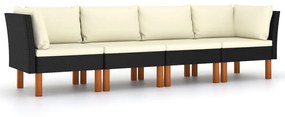 3059730 vidaXL Canapea de grădină cu 4 locuri, cu perne, negru, poliratan