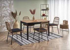 Set masa extensibila Greg L124-168 cm + 4 scaune K401 ratan natural/negru