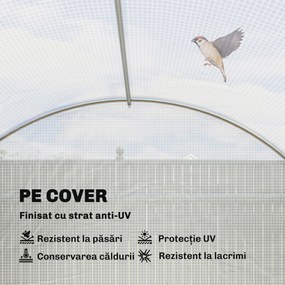 Outsunny Seră de Grădină Tip Tunel 4x3x2 m cu 2 Bare Detașabile, Uși Rulabile și Ferestre cu Plasă, Seră pentru Grădină de Legume și Flori, Structură din Oțel Zincat și Acoperire PE, Alb | Aosom Romania