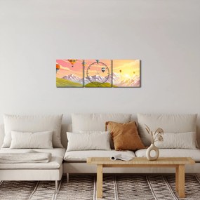Tablou - Baloane deasupra unui peisaj (cu ceas) (90x30 cm)