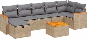 vidaXL Set canapele de grădină, 8 piese, cu perne, bej, poliratan