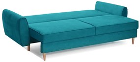 Canapea Extensibilă 3 locuri, RIGA, cu ladă de depozitare, 229x90x90 cm, Turcoaz-Enjoy