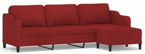 Canapea cu 3 locuri si taburet, rosu vin, 210 cm, textil