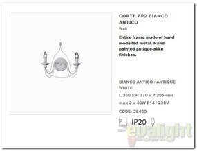 Aplica de perete clasica modelat si pictat manual disponibil in finisaj alb antichizat CORTE AP2 028460