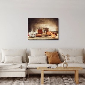 Tablou pe sticlă - Cafea și mic dejun (70x50 cm)