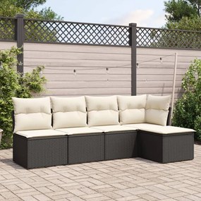vidaXL Set mobilier de grădină cu perne, 5 piese, negru, poliratan