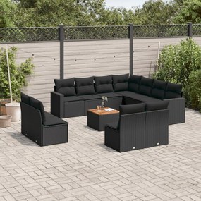 vidaXL Set canapele de grădină, 12 piese, cu perne, negru, poliratan