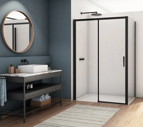 Cabina dus negru mat 140x80 cm, usa culisanta, grosime sticla 6 mm, tratament anticalcar, Ronal Divera