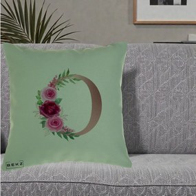 Cadou Personalizat - Perna Personalizata Monograma Rose Gold Litera O, 40x40 cm, Verde, Husa Detasabila, Perna Inclusa, BEKZ®