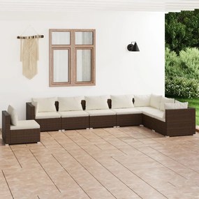 Set mobilier de gradina cu perne, 8 piese, maro, poliratan