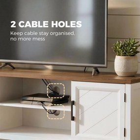 HOMCOM Comodă TV 140 cm, mobilier TV pentru televizoare până la 106,7 cm cu 2 uși, 2 compartimente deschise, alb și maro | Aosom Romania