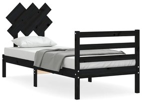 3195275 vidaXL Cadru de pat cu tăblie, negru, 90x200 cm, lemn masiv