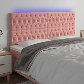 Tablie de pat cu LED, roz, 200x7x118 128 cm, catifea 1, Roz, 200 x 7 x 118 128 cm
