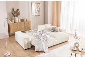 Colțar crem extensibil, cu spațiu de depozitare, cu tapițerie din catifea reiată (cu colț pe partea dreaptă) Sarina – Ropez