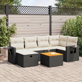 vidaXL Set canapele de grădină cu perne, 7 piese, negru, poliratan