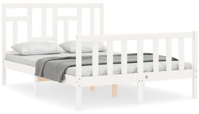 3193117 vidaXL Cadru de pat cu tăblie, dublu, alb, lemn masiv