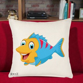 Perna Decorativa Peste Vesel Cartoon, 40x40 cm, Crem Reliefat, Husa Detasabila, Perna Inclusa, BEKZ®