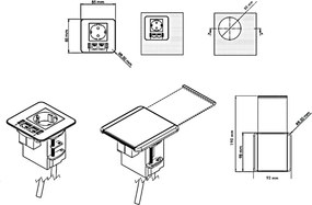 Priză încorporabilă în blat Flip GTV, 1 priză Schuko, 2 x USB A, HDMI, RJ45, alb, 92 x 98 mm L:92 mm; l:98 mm, Aluminiu/Plastic, Alb