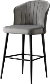 Set 4 scaune bar RUBI, gri/negru, stofa catifelata/metal, 52x42x97 cm