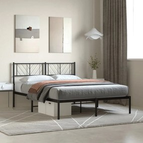 372180 vidaXL Cadru de pat metalic cu tăblie, negru, 140x200 cm