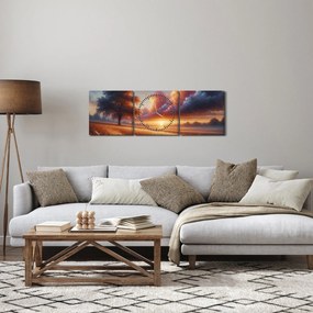 Tablou – Apus de soare pe câmp (cu ceas) (90x30 cm)