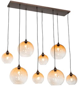 Lampă suspendată Art Deco bronz închis cu sticlă chihlimbar 8 lumini - Sandra