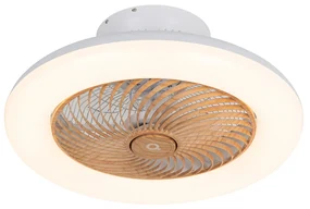 Ventilator de tavan alb cu imprimeu de lemn 55cm incl. LED Dimmable cu telecomandă - Clima
