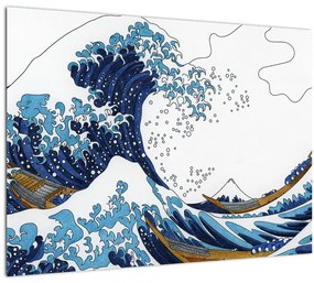Tablou pe sticlă - Desen japonez, valuri (70x50 cm)