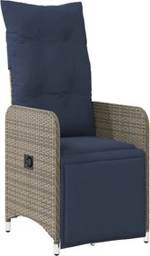 vidaXL Scaun de grădină rabatabil cu perne, gri, poliratan