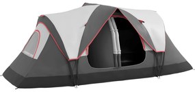 Outsunny Cort de Camping pentru 6-8 Persoane cu 2 Camere Separate și Uși cu Fermoar, 450x215x180 cm, Gri | Aosom Romania
