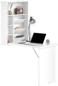 HOMCOM Birou pliabil de perete, masă de perete pliabilă cu rafturi pentru living, sufragerie, birou, 93,8 x 60 x 147 cm, alb | Aosom Romania