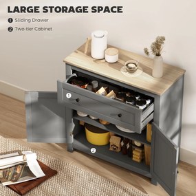 HOMCOM Comodă de bucătărie modernă cu sertar și dulap din lemn gri | Aosom Romania