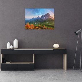 Tablou pe sticlă cu curcupeu deasupra stâncilor (70x50 cm)
