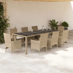 vidaXL Set mobilier de grădină cu perne 9 piese bej poliratan &amp; sticlă
