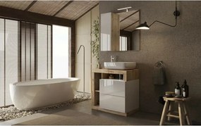 Set dulap baza pe pardoseala si lavoar LC Mobili Italia Hamburg 79 cm finisaj alb/maro lemn