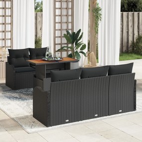 Set de Canapea de Grădină vidaXL 6 Piese cu Perne Negru Poliratan Acacia