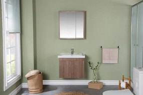 Set Mobilier Baie Bryce, Include Baza Lavoar, Lavoar și Corp cu Oglinda, 65 cm, Nuc