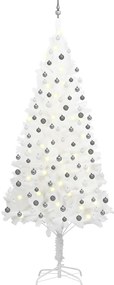 vidaXL Brad Crăciun pre-iluminat artificial, set globuri, alb, 240 cm