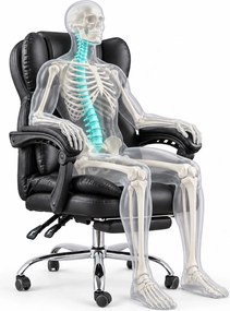 Scaun directorial, suport picioare, funcție recliner, SIB 818, PU, Negru