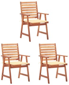 vidaXL Scaune de exterior cu perne, 3 buc., lemn masiv acacia