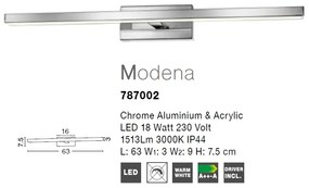 Aplica perete LED pentru baie IP44 Modena 18W NVL-787002