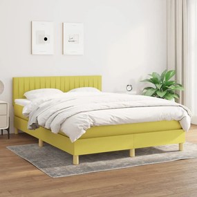 Pat box spring cu saltea, verde, 140x200 cm, textil Verde, 140 x 190 cm, Benzi verticale