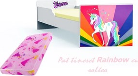Pat tineret Rainbow Unicorn cu saltea