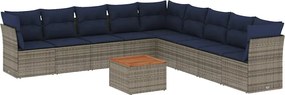 vidaXL Set canapele de grădină cu perne, 10 piese, gri, poliratan