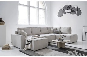 Colțar alb extensibil cu tapițerie din catifea reiată (cu colț pe partea dreaptă/în formă de "U") Brave Dave – Miuform