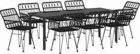 vidaXL Set de masă pentru grădină 9 pcs Negru