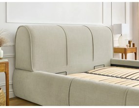 Pat matrimonial bej tapițat cu spațiu de depozitare și somieră 160x200 cm Vernon – Bobochic Paris