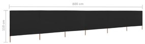Paravan anti-vant cu 6 panouri, negru, 800 x 80 cm, textil Negru, 800 x 80 cm